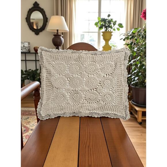 Vintage Crochet Pillow Shams-3 Piece Set-Cotton-Lace-Boho-Farmhouse-Cottagecore - Picture 2 of 8